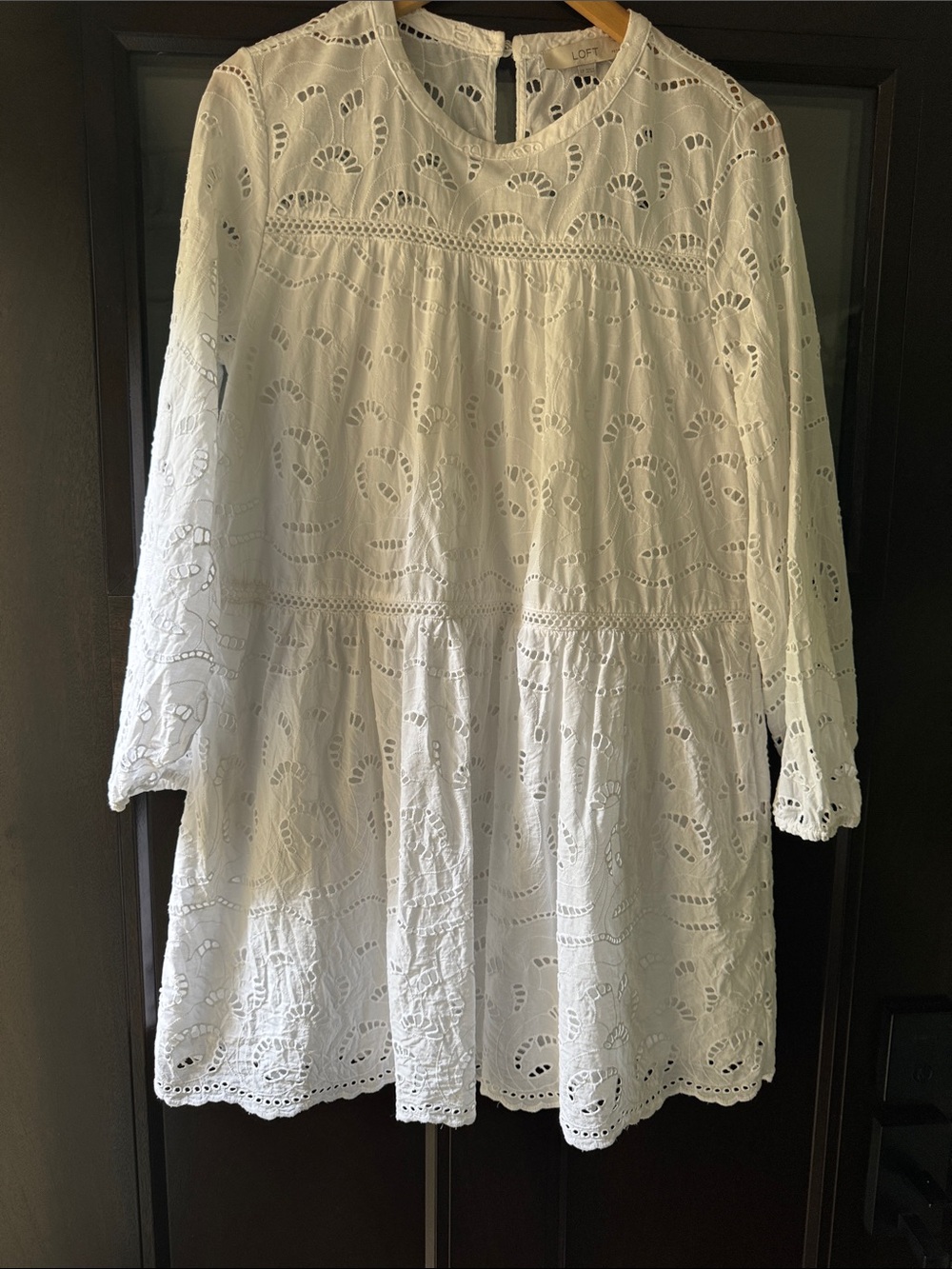 LOFT White Eyelet Long Sleeve Tunic Dress